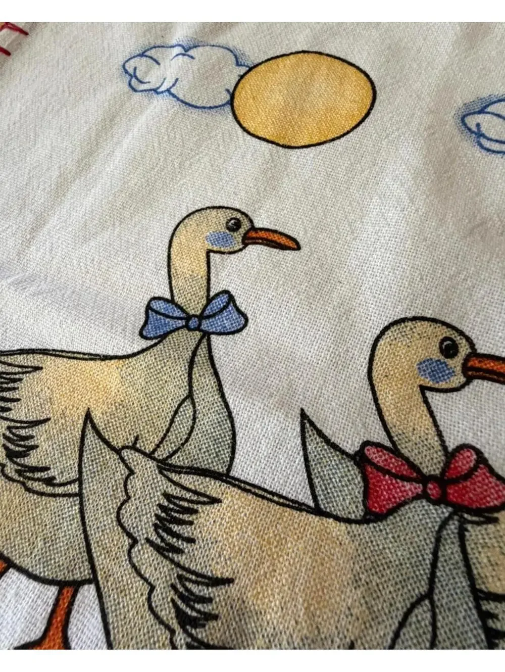Vintage Goose Linen Kitchen Towel Farmhouse Country Cottagecore Geese w/Bows